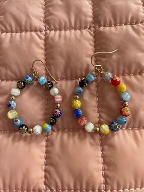 Colorful Millefiori Glass Bead Hoop Earrings made in Italy